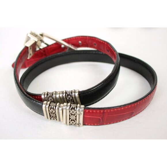 vintage reversible belt women's black and red silver tone Size L/34 - Picture 4 of 13